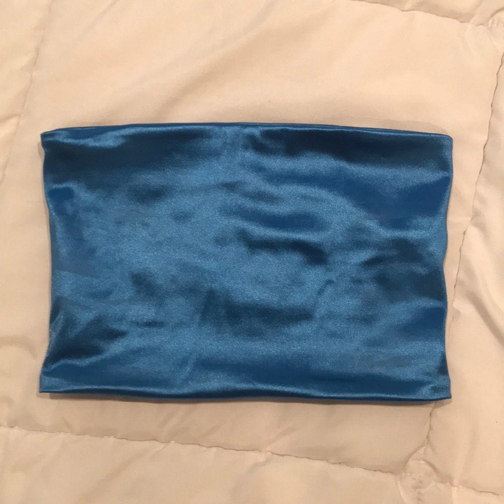 TOPSHOP shiny blue tube top